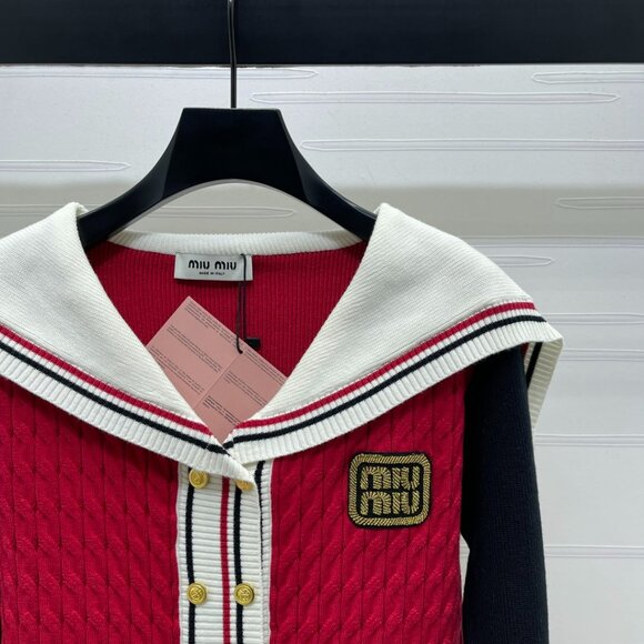 Miu Miu 2025 latest color-block shawl collar knitted cardigan - Picture 5 of 8